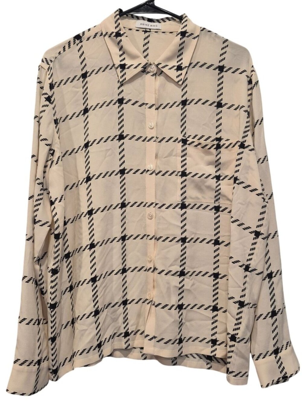 Anine Bing Blouse Beige Black Checkered Button-Up Shirt Workwear Formal Medium